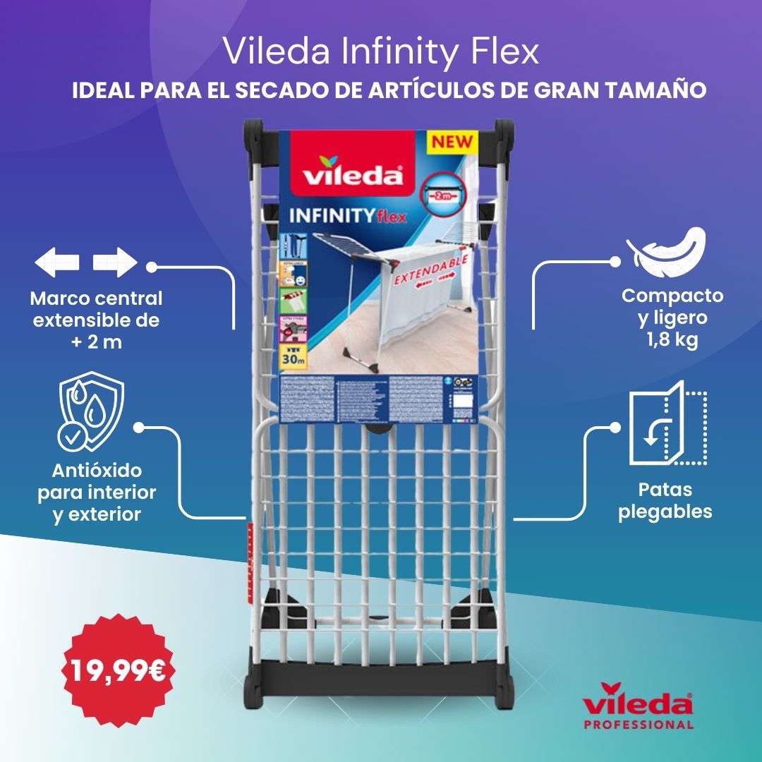 Tendedero Vileda Infinity Flex® Cuerdas XXL más de 2 metros, Estable y Robusto, Transporte Práctico