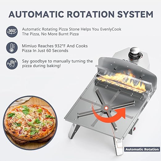 Mimiuo Four à pizza à gaz, avec fonction rotative, en acier inoxydable,