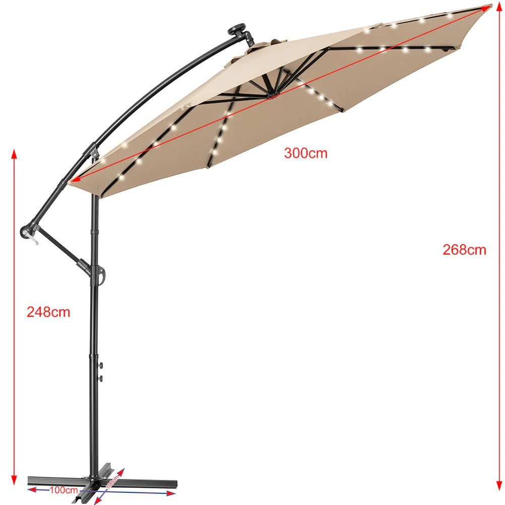 Parasol de Jardin avec Lumière LED Solaire 3x3