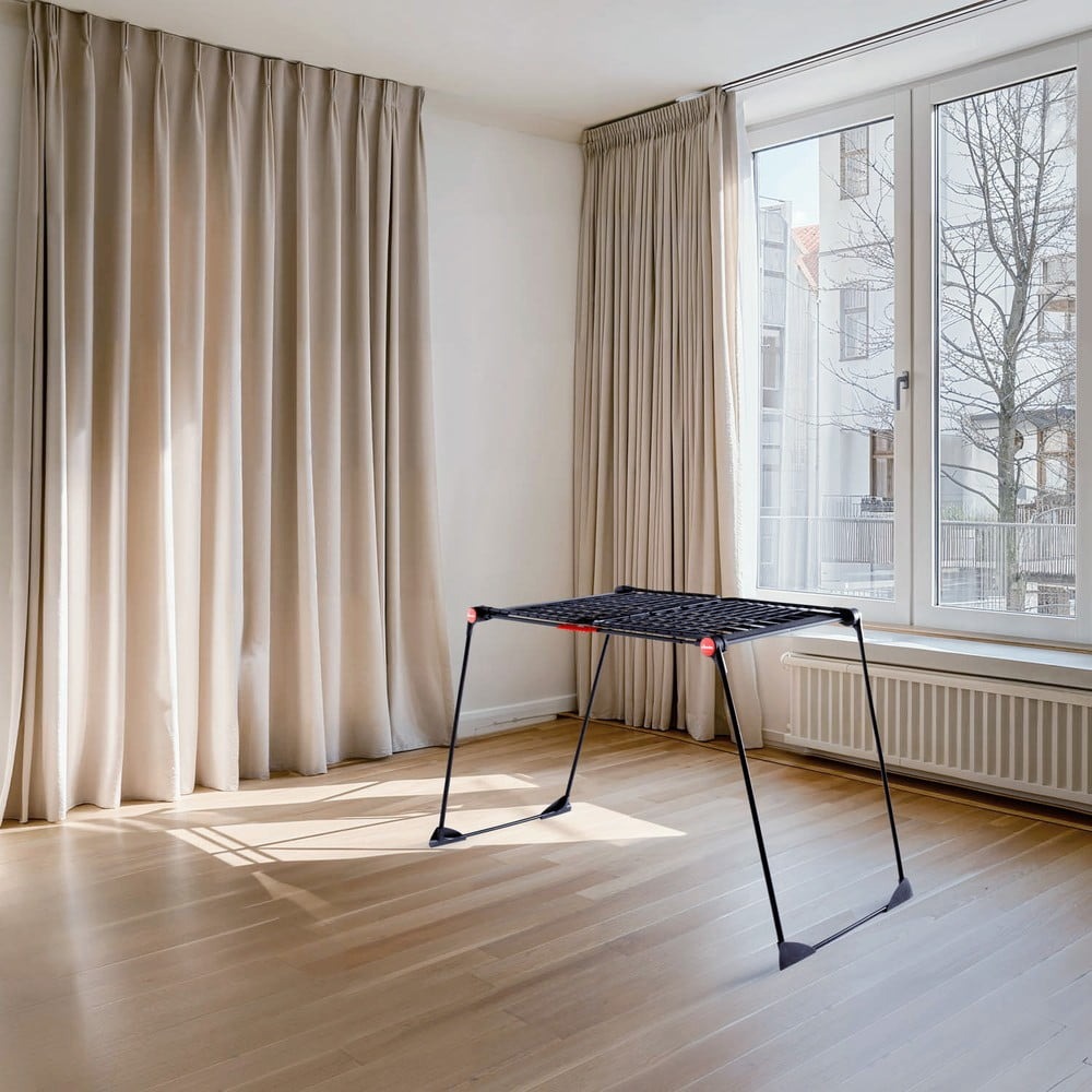 Vileda Infinity Flex Noir ® Étendoir à linge intérieur - Cordes XXL de plus de 2 mètres, stable et robuste, transport pratique