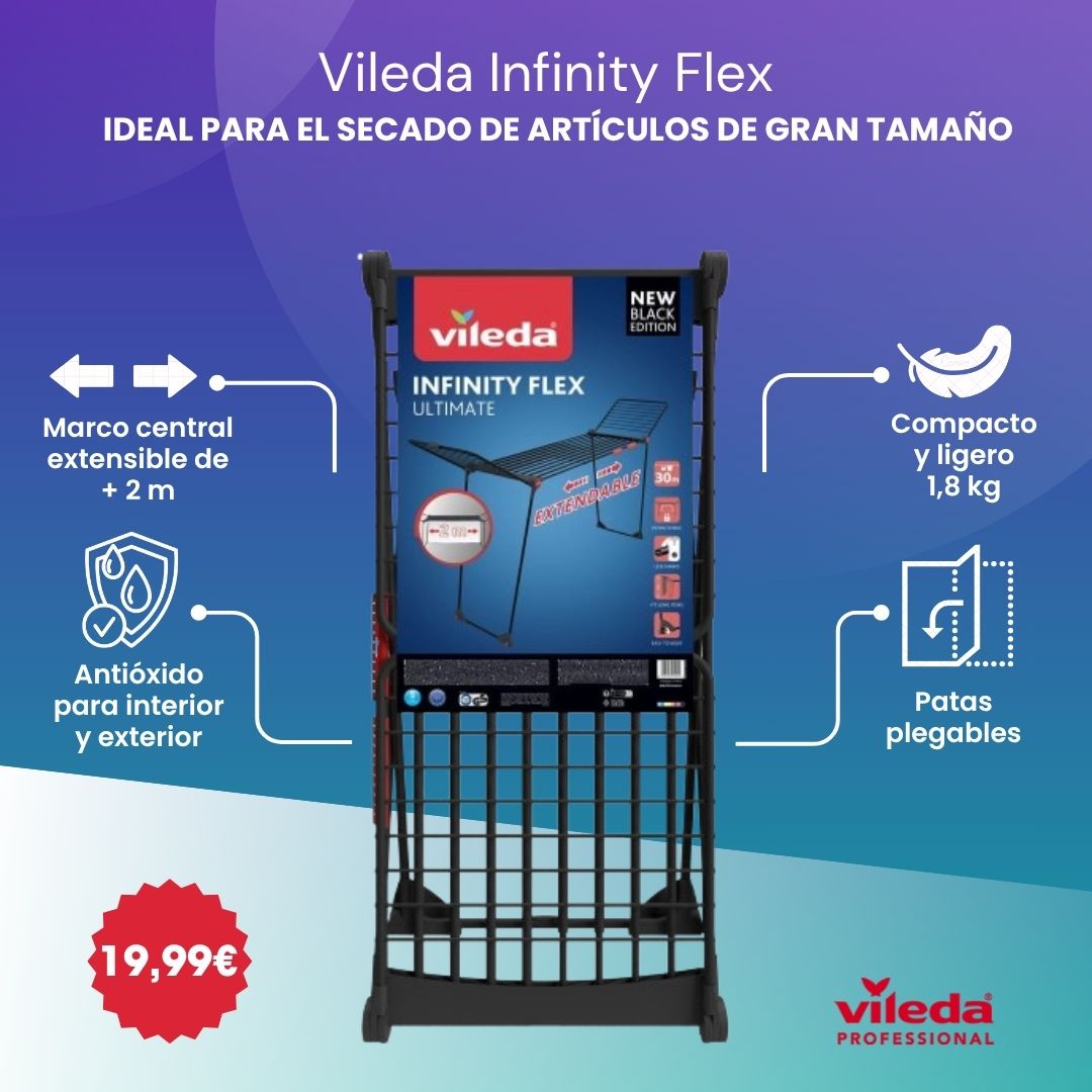 Tendedero de interior Vileda Infinity Flex® Cuerdas XXL más de 2 metros, Estable y Robusto, Transporte Práctico